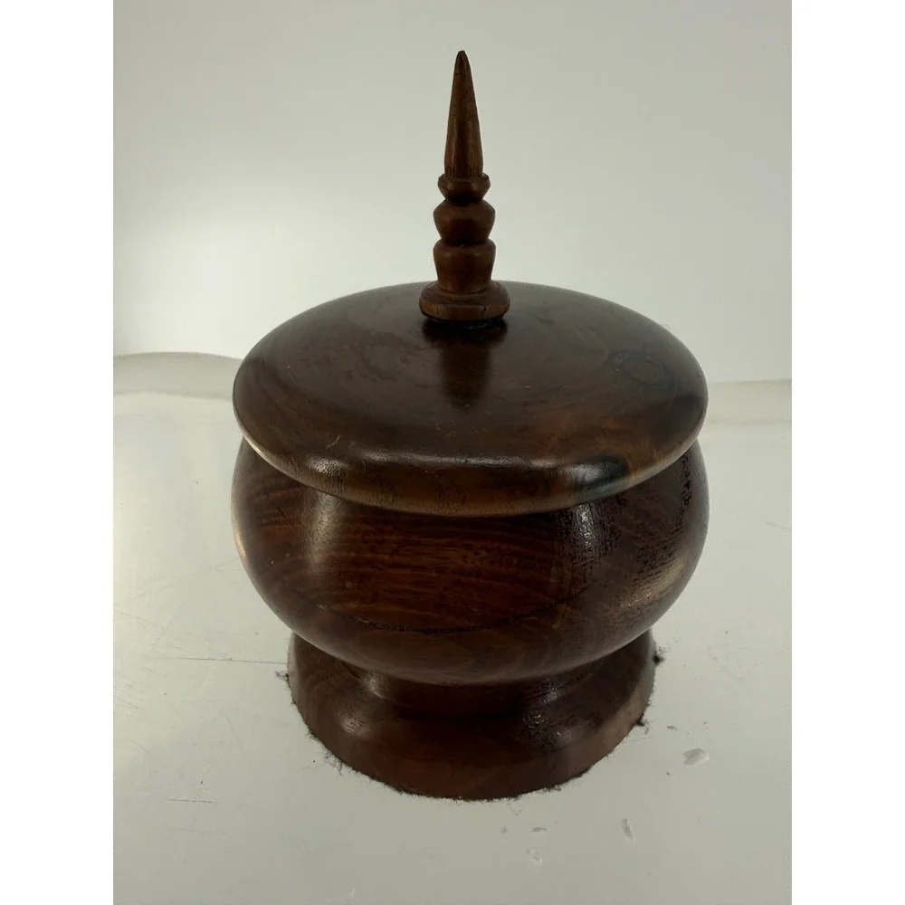 Vintage Hand Turned Wooden Lidded Box Trinket Pot Keepsake Storage Rustic Decor